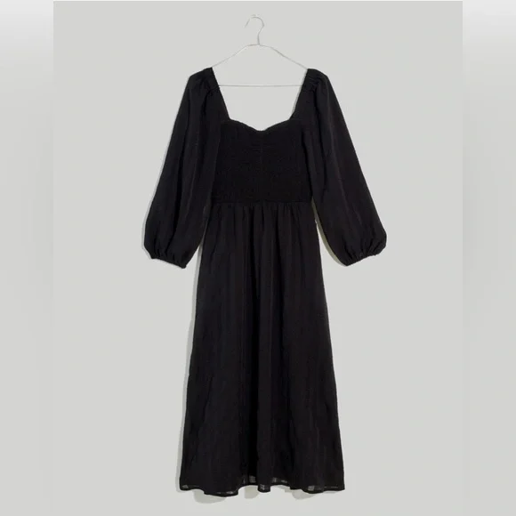 Madewell Lucie Dress Black NWT Sweetheart Smocked Bodice Satin Midi Dress Size S - Picture 5 of 14